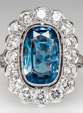 高档奢华彩宝戒指 o镶嵌海蓝色锆石女式指环 晚宴手饰r7114