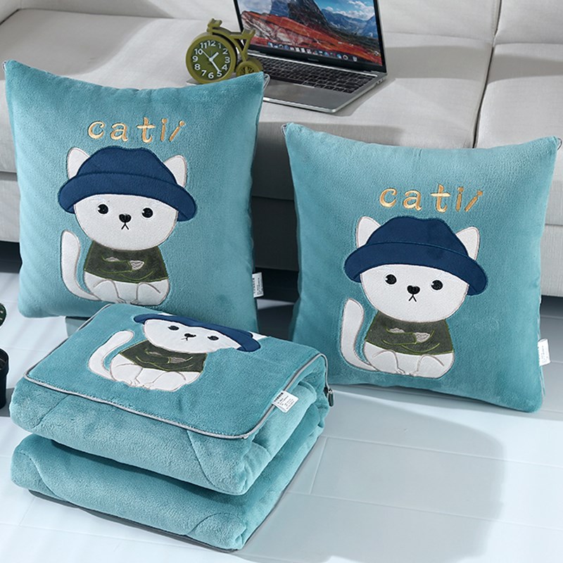 冬牛奶绒抱枕被子两用办公室午休枕头被子汽车上车载加.厚保暖靠