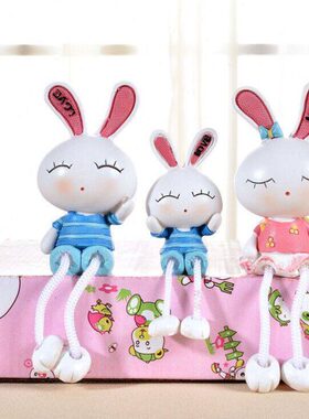 田园创意树脂眯眼兔一家吊脚娃娃 生日礼物 家居装饰品摆件