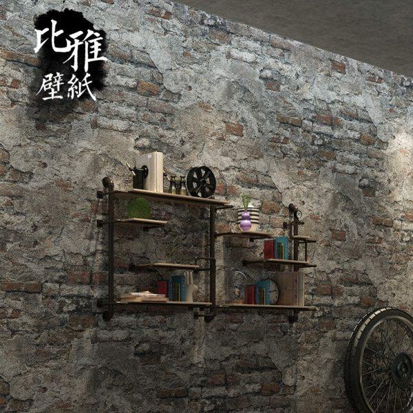 复古水泥灰色砖块砖头砖纹墙纸工业风叙利亚风格餐厅壁纸店铺装修