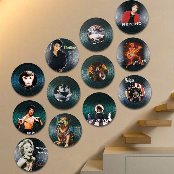 酒吧餐厅软装饰品复古黑胶唱片木板画壁挂创意咖啡厅拍摄道具壁饰