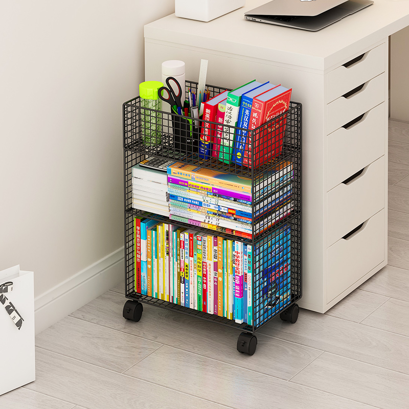 桌下收纳书架置物架办公书桌旁小推车桌边儿童书柜可移动带轮落地
