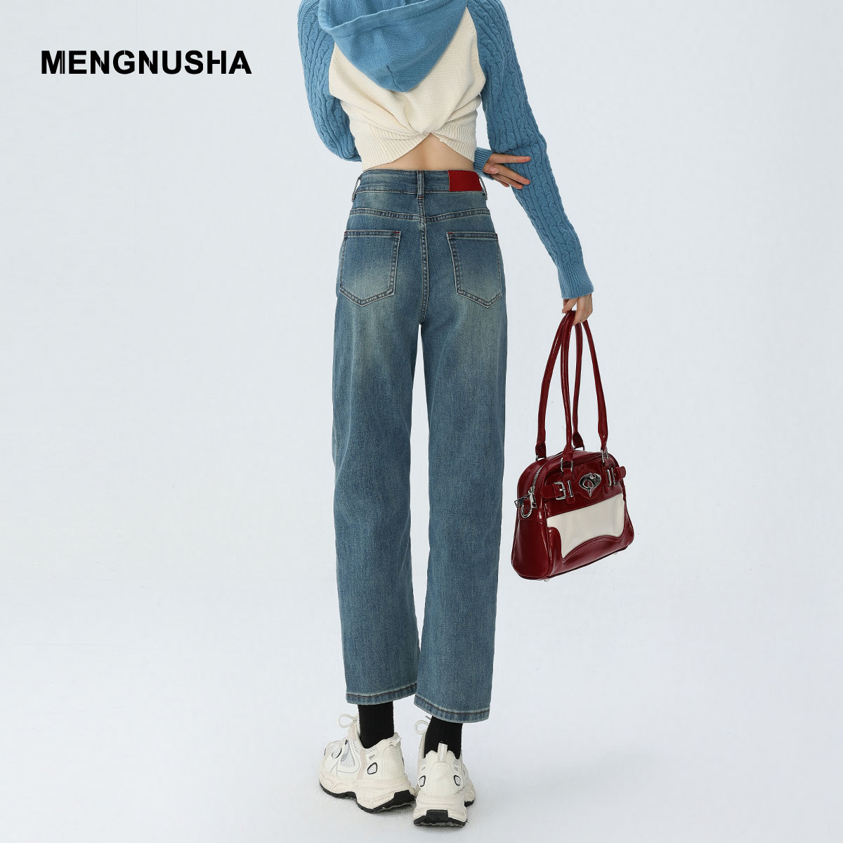 直筒牛仔裤女2024新款今年流行爆款高腰显瘦小个子宽松烟管法棍裤