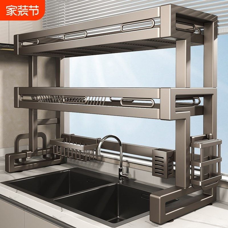 不锈钢多功能厨房水槽置物架碟盘筷收纳洗碗水池上放碗沥水碗架子