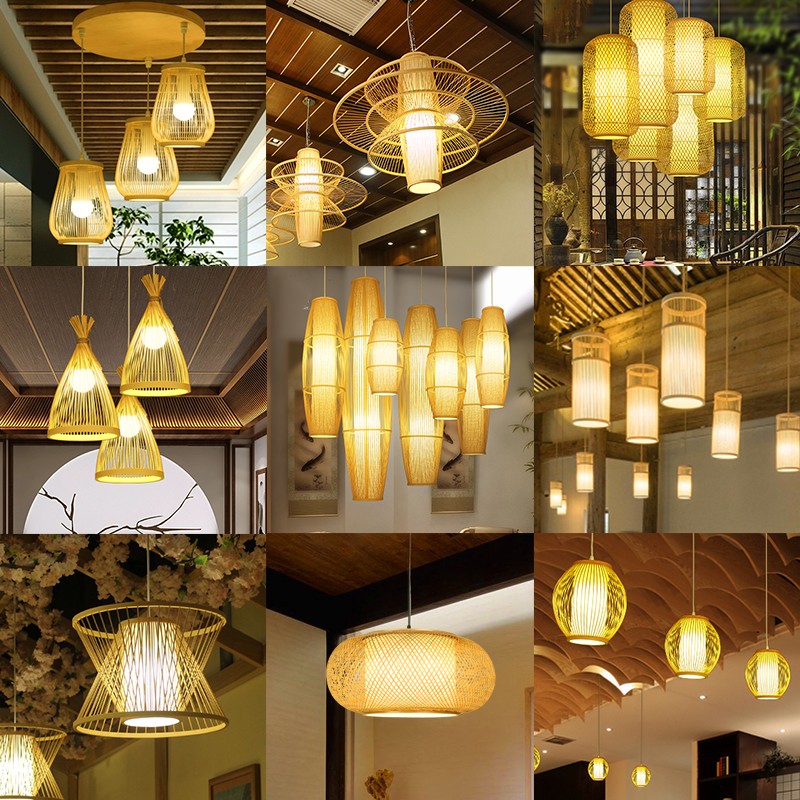 日式餐厅吊灯创意新中式禅意灯具田园风茶室竹编灯民宿料理店竹灯