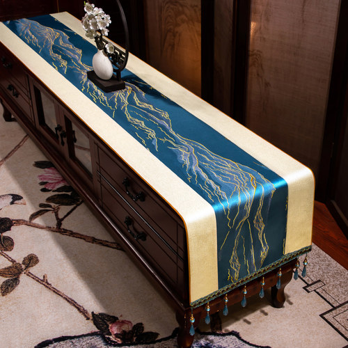 新中式电视机柜布轻奢桌旗茶桌垫布茶台布艺长条高端茶几桌布定制