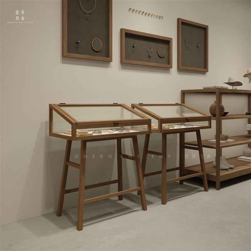 水曲柳实木玉器珠宝饰品玻璃展示柜商场多功能置物靠墙首饰柜台
