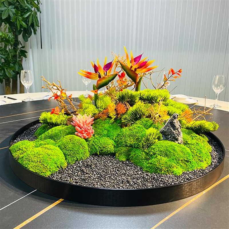 大圆桌中间转盘摆花酒店餐桌摆件中式圆形创意桌芯装饰品摆设桌花