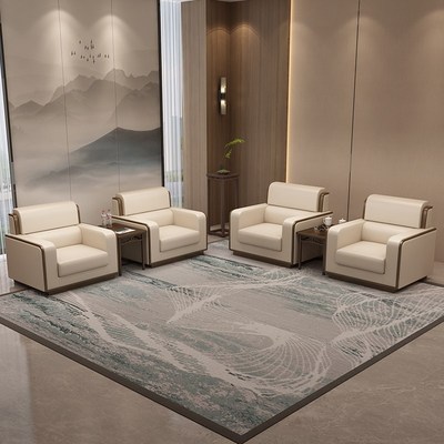 办公接待室沙发贵宾会议室洽谈商务高档真皮单人位沙X发茶几组合