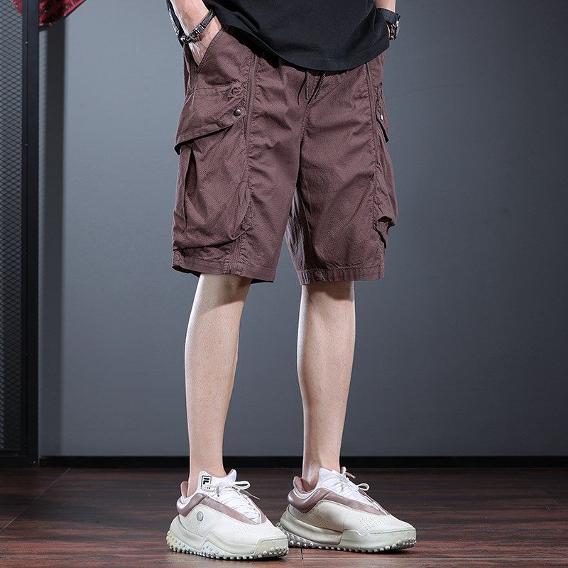 棕色休闲短裤男夏季潮牌工装五分裤多口袋中裤宽松运动外穿大裤衩,男装,短裤,淘宝优惠券,粉丝福利购,淘宝优惠卷