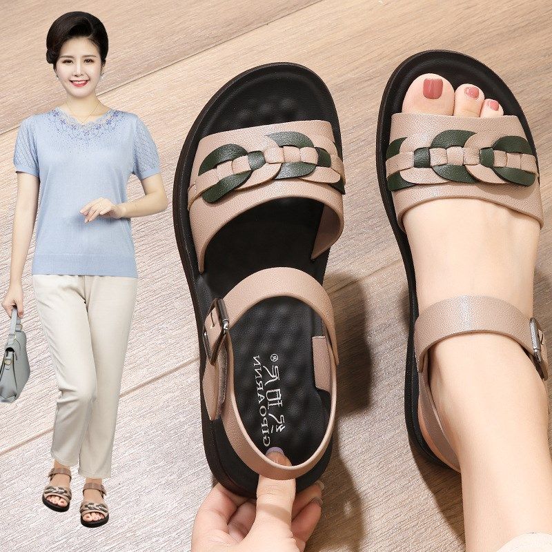 妈妈凉鞋真皮夏季中老年夏天款中年女鞋老人凉鞋女款2024新款外穿
