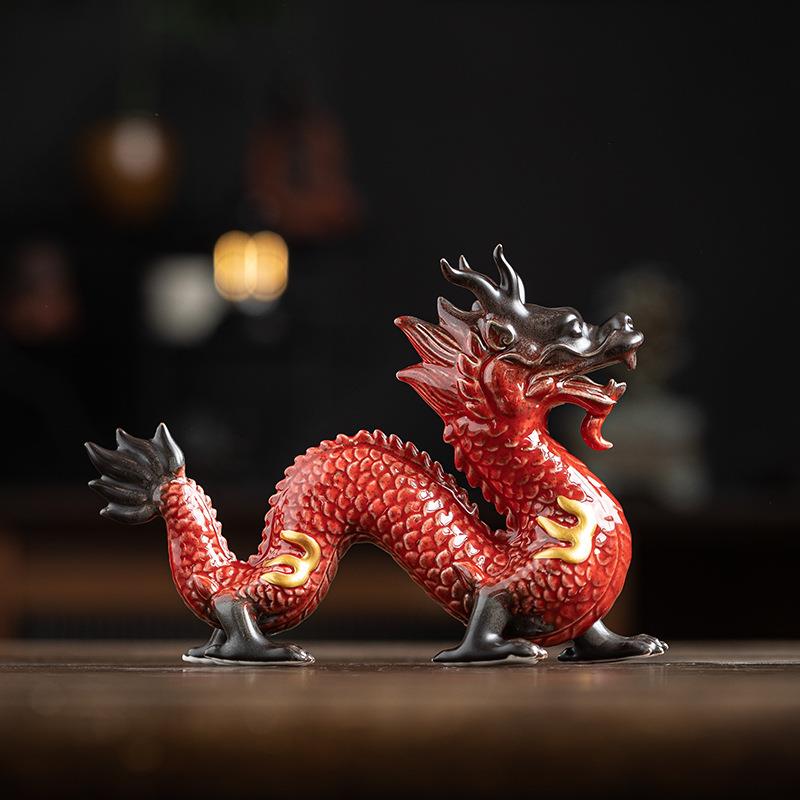 祥龙吐瑞茶宠摆件艺术品招财家居装饰工艺品青龙生肖龙手工小茶玩