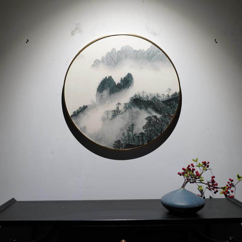 新中式中国风古风山水纯手工苏绣刺绣黄山云海过道玄关客厅装饰画