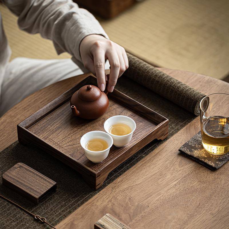 日式胡桃实木茶托盘家用茶点盘茶奉茶具收纳茶盘壶承茶道配件茶艺