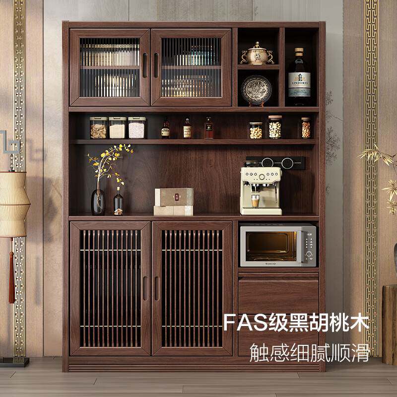 新中式实木餐边柜储物黑胡桃柜子客厅一体靠墙置物柜落地高柜厨房