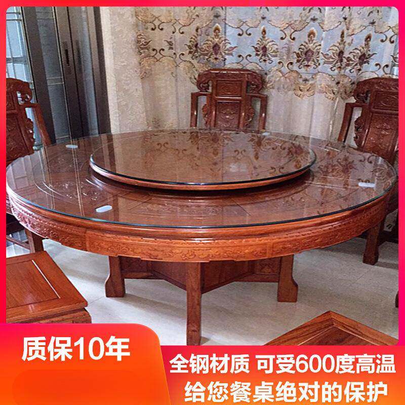 钢化玻璃桌面定做圆形餐桌大圆桌茶几透明玻璃台面园玻璃转盘台