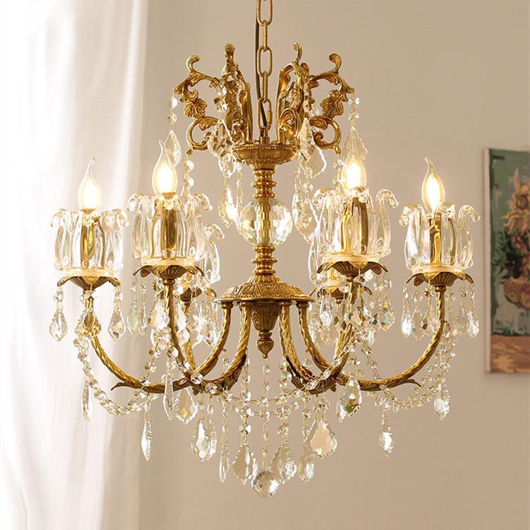 全铜客厅水晶吊灯美式中古轻奢别墅欧式餐厅卧室书房创意法式灯具