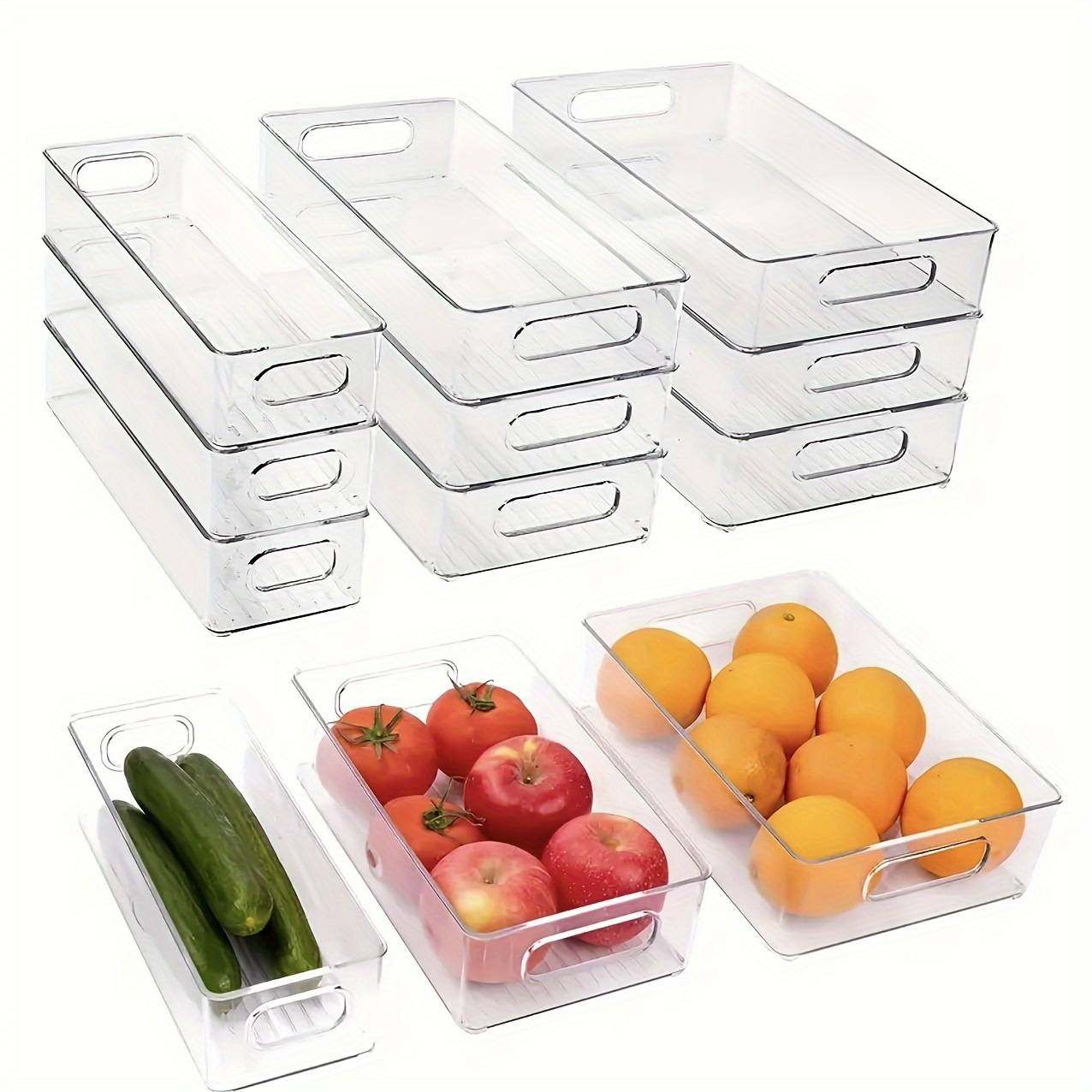 2025新款跨境代发6个装冰箱收纳盒，3种尺寸，可堆叠，透明