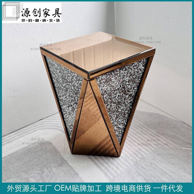 轻奢欧式镜面茶几角几玻璃玄关台客厅卧室水晶装饰现代风格