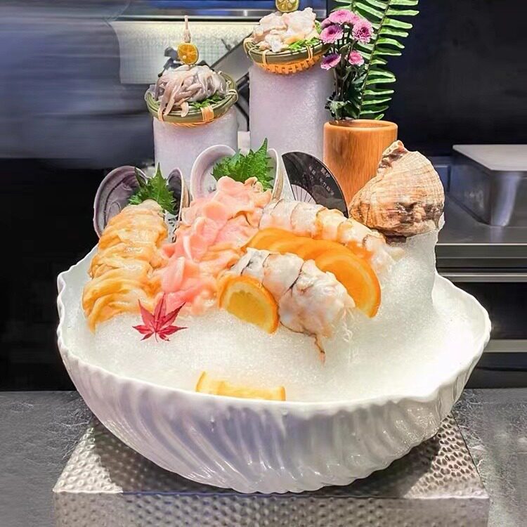 日式陶瓷刺身盘高端酒店意境餐具拼盘寿司海鲜姿造三文鱼冰盘商用