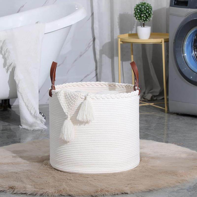 GZ6M棉线手工编织脏衣篮玩偶杂物整理收纳桶带提手可折叠脏衣服收