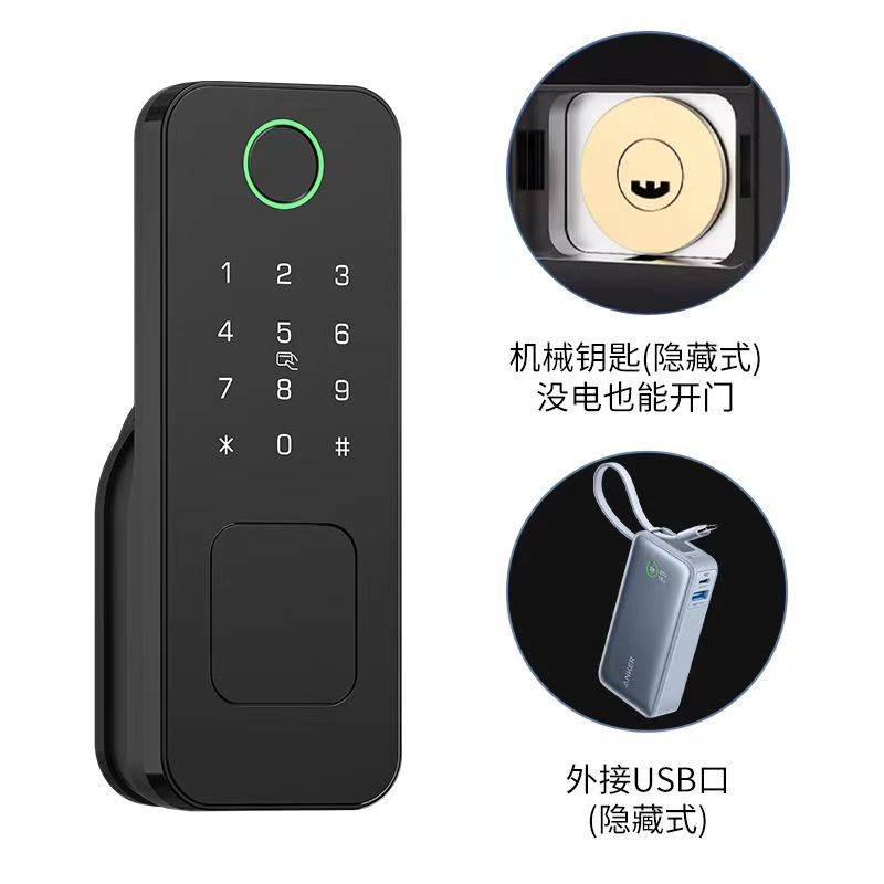 TUYA牛头锁铁门木门锁免布线门禁锁出租房指纹锁老式防盗门锁防水