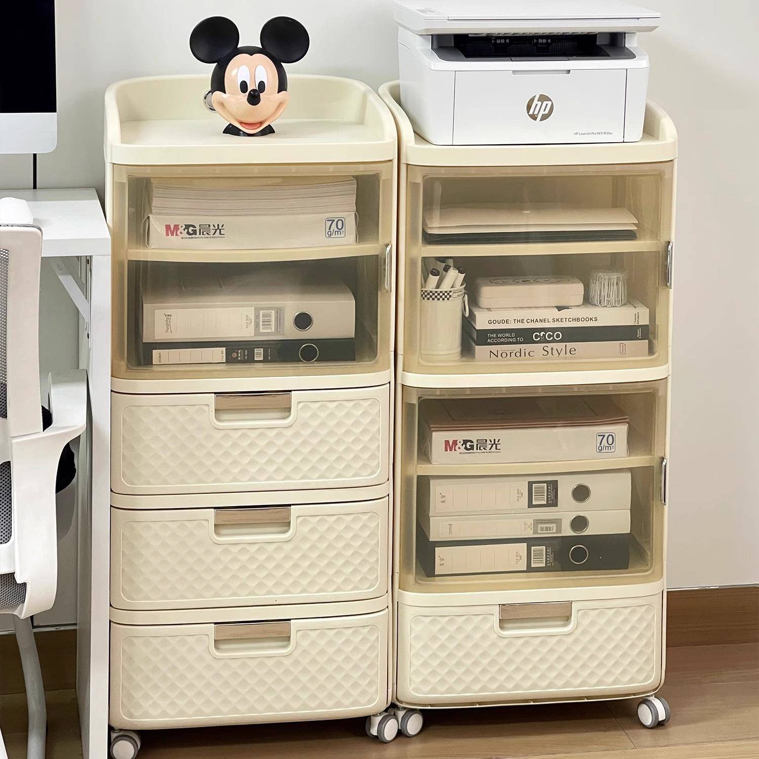 落地小推车置物架办公室打印机多层收纳架办公桌下可移动储物架子