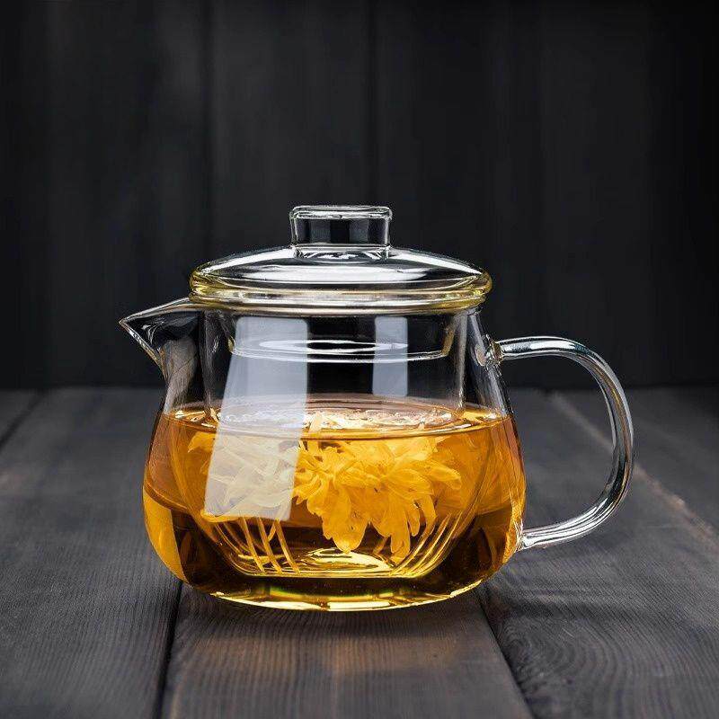 玻璃泡茶壶加厚耐高温小花茶壶过滤茶水分离泡茶家用单壶企鹅