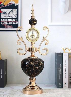 欧式创意样板房座钟摆件客厅酒柜电视柜现代时钟烛台家居饰品