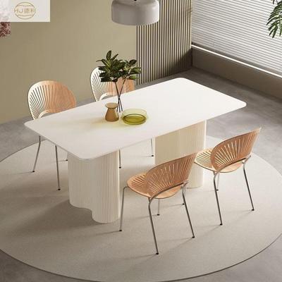 奶油风岩板餐桌椅组合小户型餐厅轻奢简约长方形椭圆岩板餐桌椅