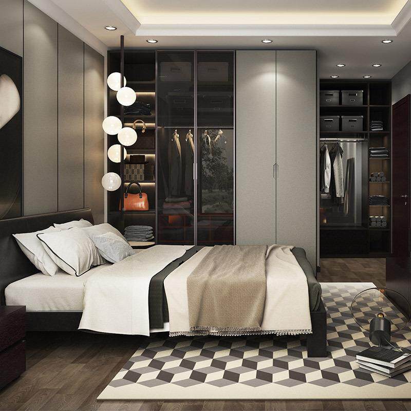衣柜家用卧室小实简EWA约现代轻奢衣帽间型网红木衣柜璃门转角衣
