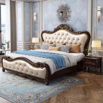 欧式.实木18米双人床主主卧高箱床储物大床轻奢ERB简约1.5公软包