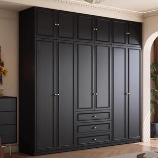 中古风经典美式黑色条纹卧室组合衣柜欧松板轻奢家用现代简易衣橱