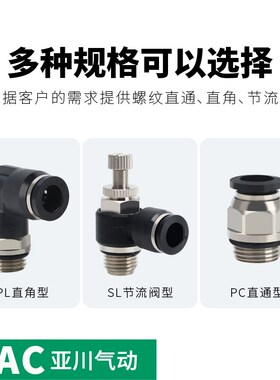 G螺纹带密封圈PC8-G02气管节流阀SL10-G03气动直通接头PL6-G01