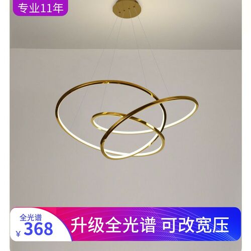 轻奢客厅吊灯圆 智能不锈钢1米圆环轻奢简约艺术复式楼餐厅灯具
