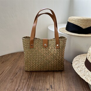 草编包小众手工手提包田园编织女包海边沙滩度假迷你草包藤编编制