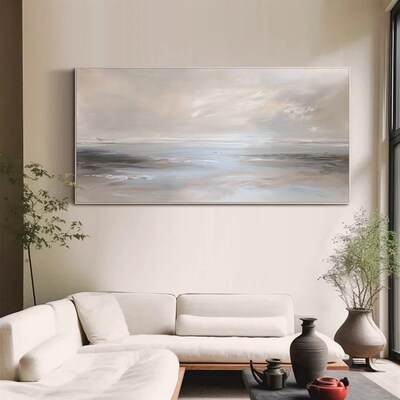 大芬村手绘油画侘寂风抽象大海y风景客厅装饰画办公室书房挂画壁