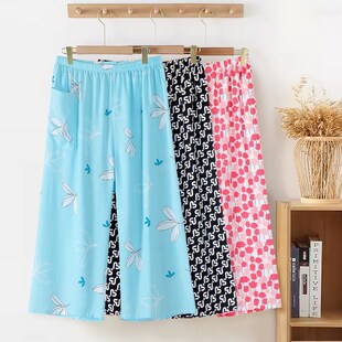 夏季女棉绸八分裤薄款凉爽休闲可外穿人造棉女裤凉感冰丝裤