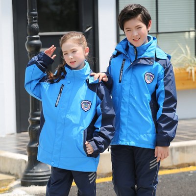 冬季小学生校服冲锋衣初中生加绒加厚班服高中生三件套可拆卸外套