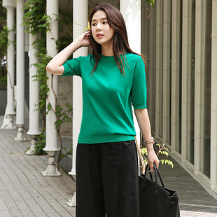 修身 五分袖 针织衫 中袖 半高领打底衫 2020新款 女冰丝薄款 上衣女夏季