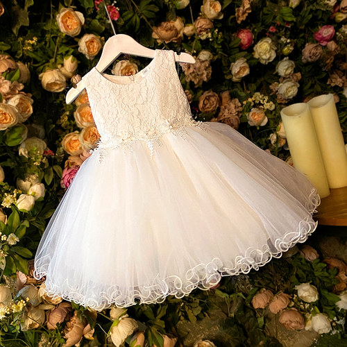女童礼服轻奢小众高端白色婚纱生日小女孩演出服蓬蓬纱儿童公主裙