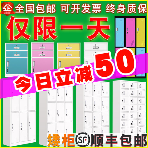 速发钢制彩色铁皮更衣柜员工宿舍储物柜不锈钢存包碗柜文件单门矮