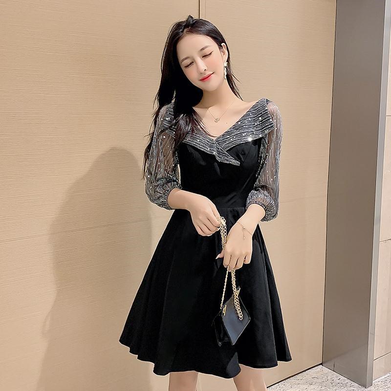 黑色平时可穿晚礼服裙子宴会高级质感小个子气质主持短款连衣裙女图片