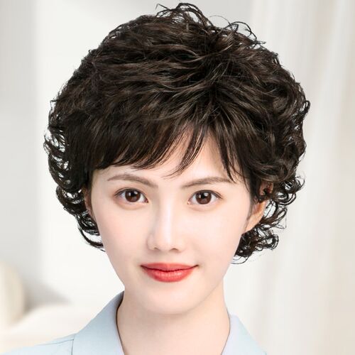 假发女全头套真人发丝中老年短发假发套发型女士妈妈款自然真头发