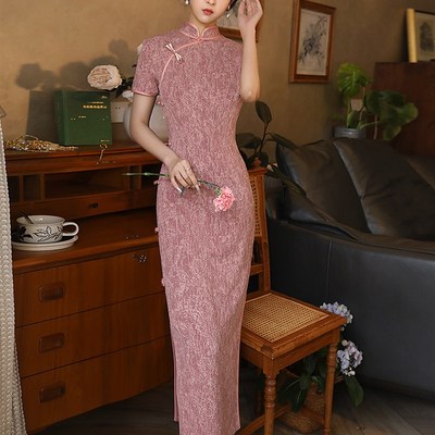 粉色新中式旗袍2024新款女夏季改良年轻款少女日常可穿长款连衣裙
