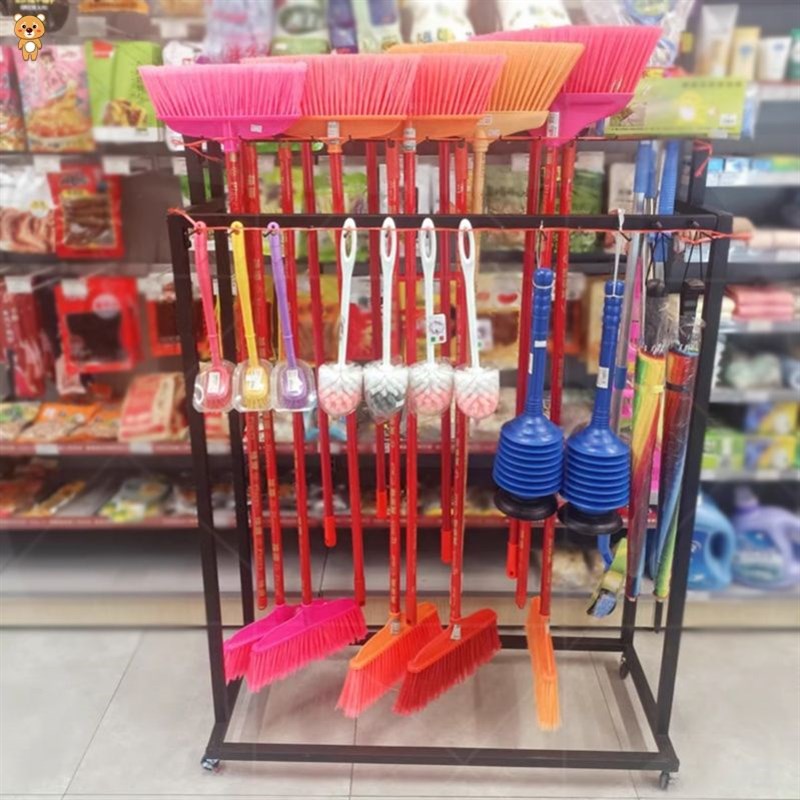 超市挂拖把扫把展示架拖布货架五金店收纳放扫帚移动陈列置物架子