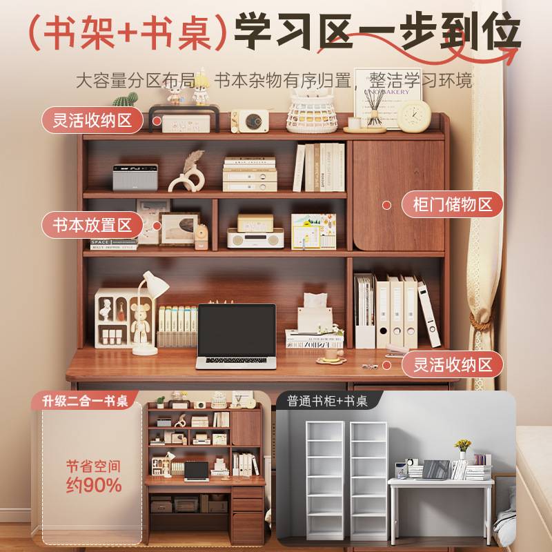 翔沛电脑桌书桌书架一体书柜家用小户型卧室学生成人学习写字台