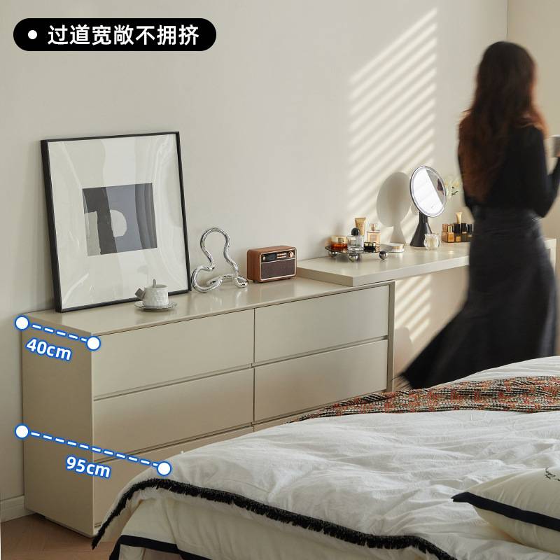 家居 现代简约实木卧室床尾柜化妆桌斗柜一体梳妆台书桌