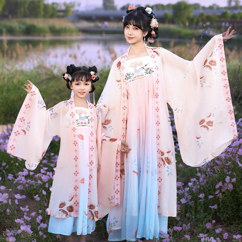汉服女童连衣裙抹胸襦裙亲子装中式公主裙母女仙女古装中国风春夏