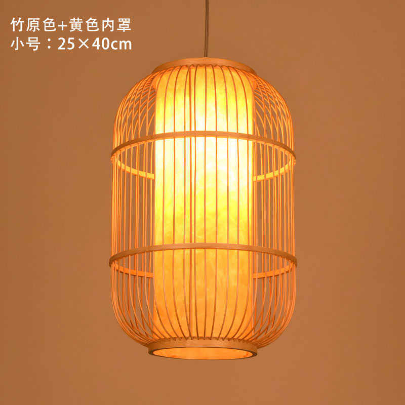 中竹小灯餐厅饭店国风吊灯中式茶室艺复古禅意竹编日式鸟笼灯笼